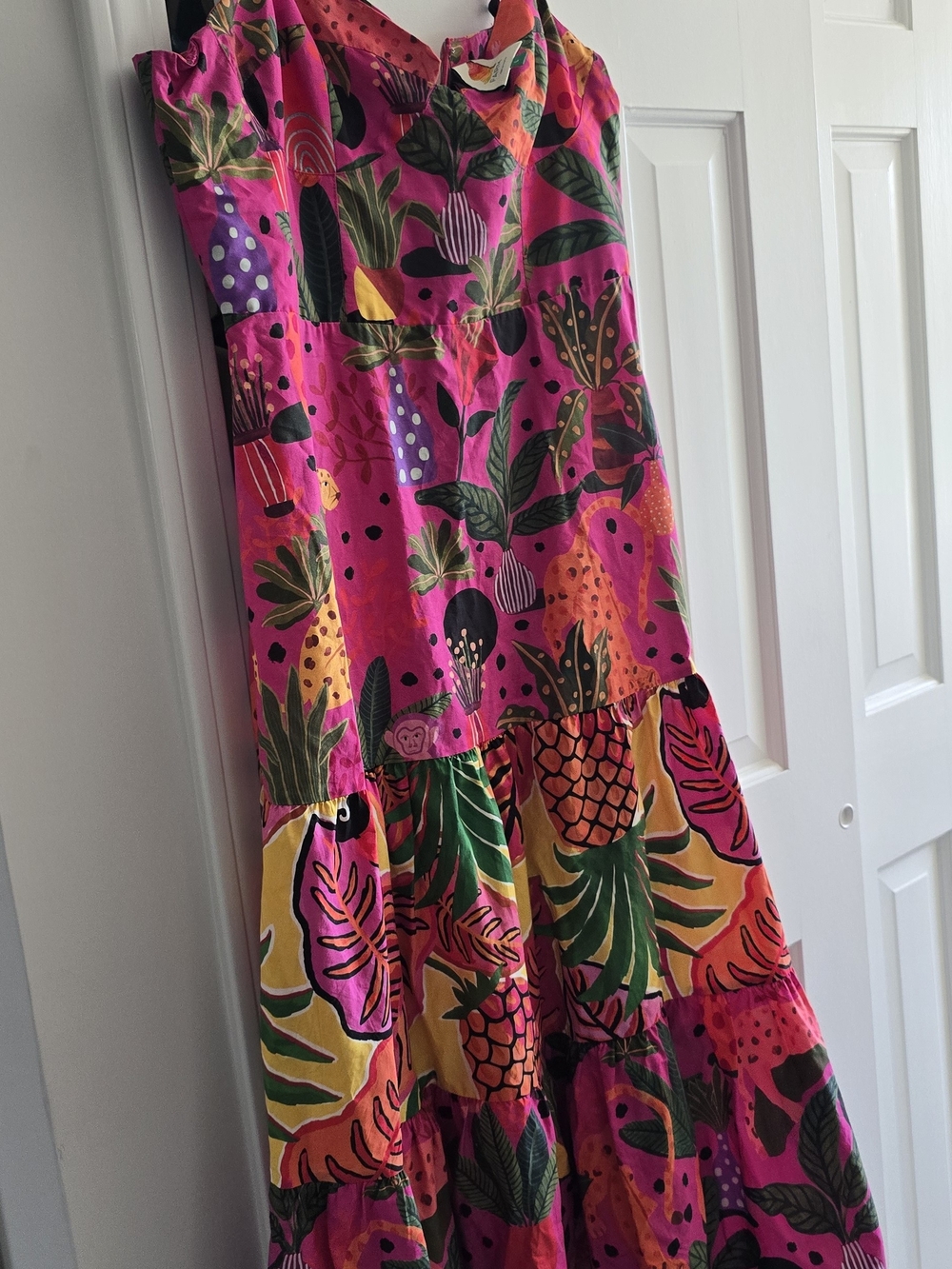 FARM Rio Hot Pink Tropical Tiered Maxi Dress with Yellow Accents - Picture 6 of 7